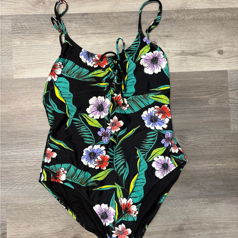 Old Navy Women’s Swim Black Floral One-Piece